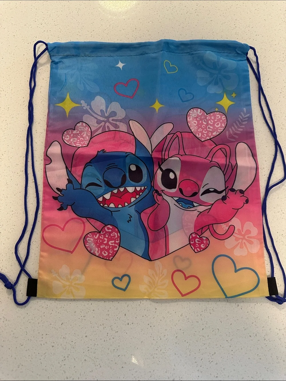 Blue and Pink Kids Drawstring Backpack, NWOT